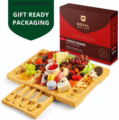 Extra Large Cheese Board - Bamboo Cheese Board and Knife Set - Charcuterie Board Set, Charcuterie Platter & Serving Tray