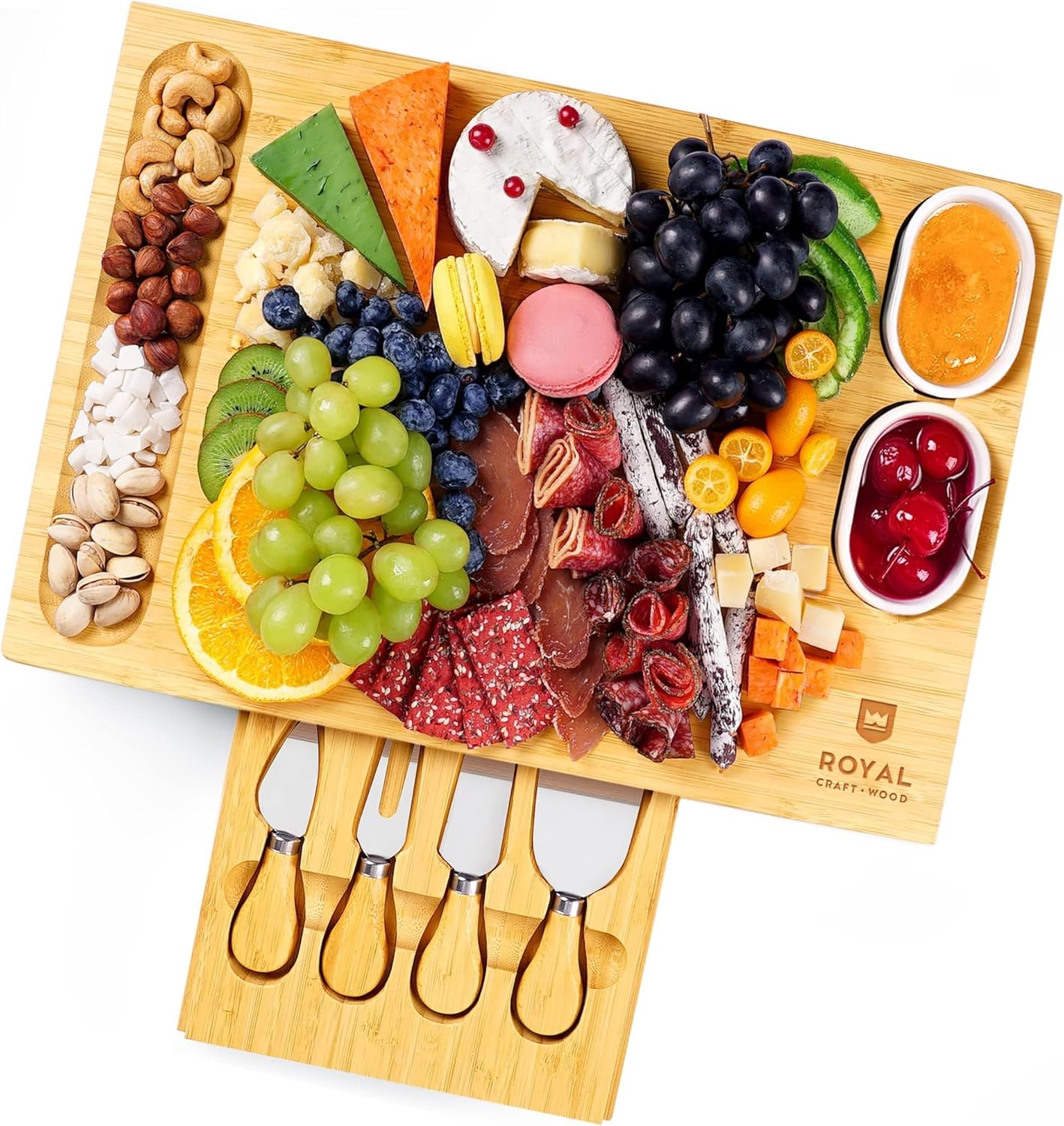 Extra Large Cheese Board - Bamboo Cheese Board and Knife Set - Charcuterie Board Set, Charcuterie Platter & Serving Tray