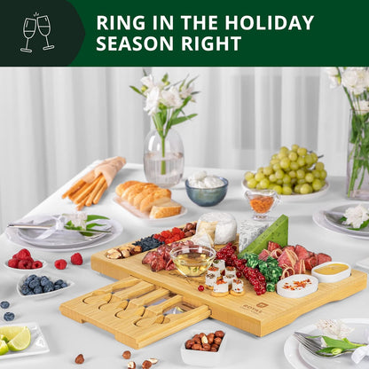 Extra Large Cheese Board - Bamboo Cheese Board and Knife Set - Charcuterie Board Set, Charcuterie Platter & Serving Tray