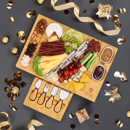 Extra Large Cheese Board - Bamboo Cheese Board and Knife Set - Charcuterie Board Set, Charcuterie Platter & Serving Tray