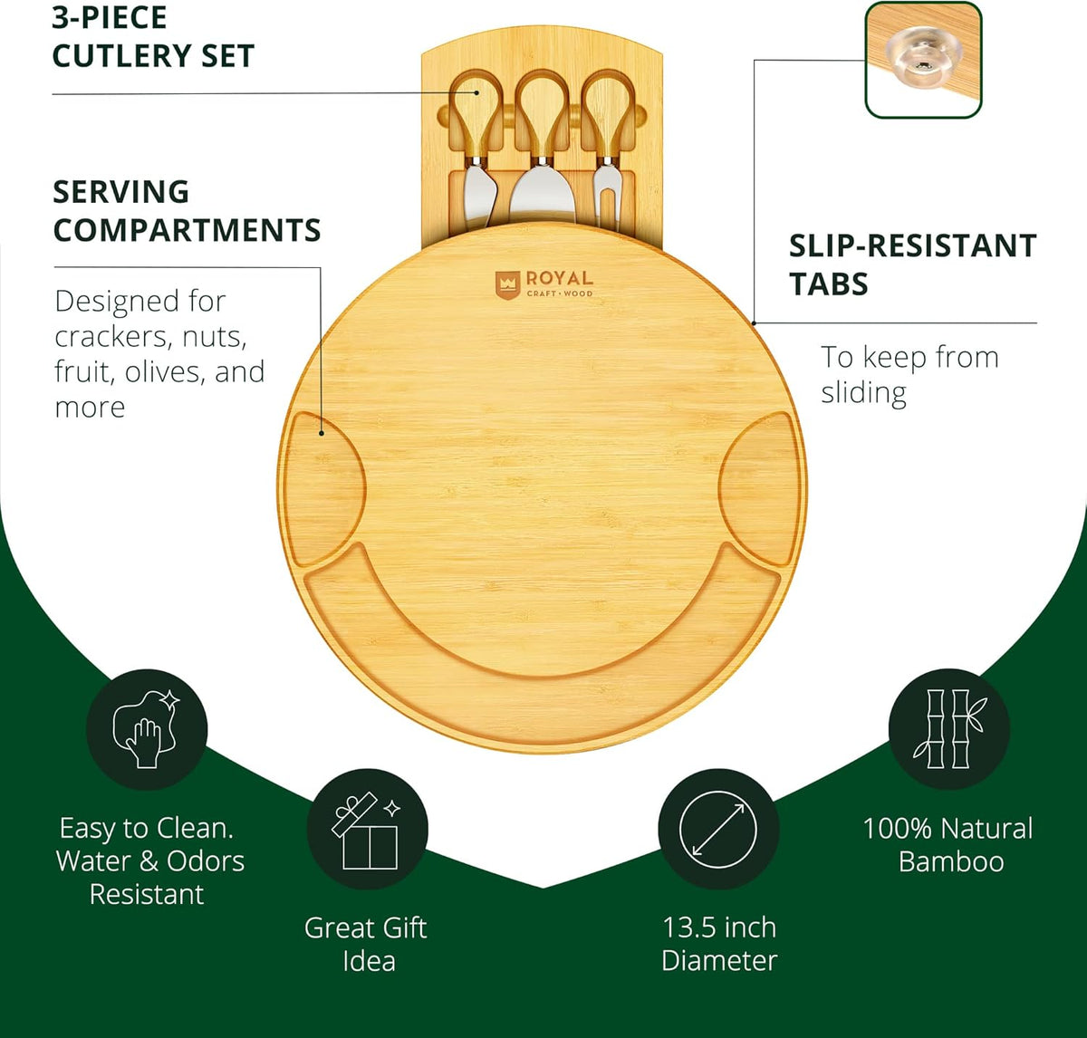 Extra Large Cheese Board - Bamboo Cheese Board and Knife Set - Charcuterie Board Set, Charcuterie Platter & Serving Tray