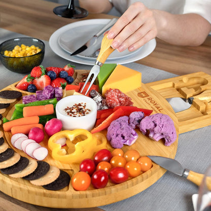 Extra Large Cheese Board - Bamboo Cheese Board and Knife Set - Charcuterie Board Set, Charcuterie Platter & Serving Tray