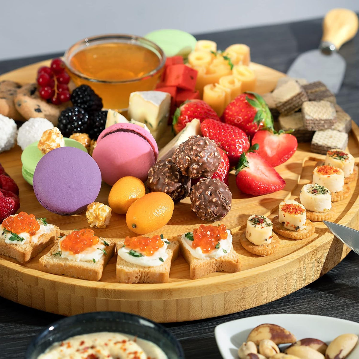 Extra Large Cheese Board - Bamboo Cheese Board and Knife Set - Charcuterie Board Set, Charcuterie Platter & Serving Tray