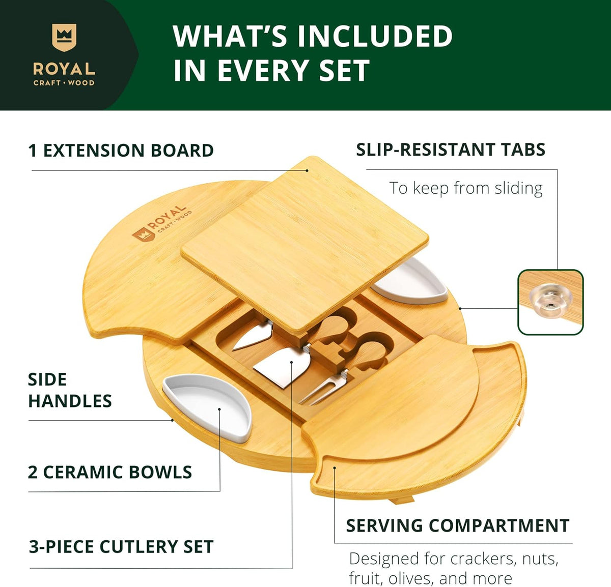 Extra Large Cheese Board - Bamboo Cheese Board and Knife Set - Charcuterie Board Set, Charcuterie Platter & Serving Tray