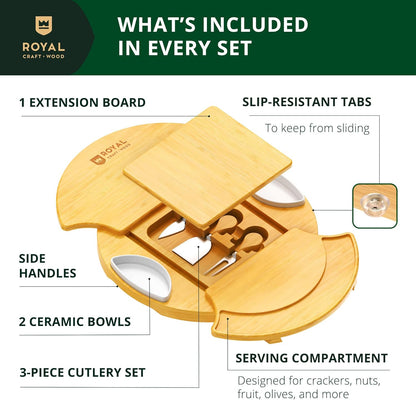 Extra Large Cheese Board - Bamboo Cheese Board and Knife Set - Charcuterie Board Set, Charcuterie Platter & Serving Tray