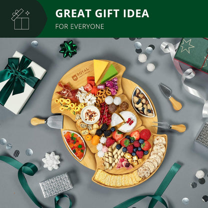 Extra Large Cheese Board - Bamboo Cheese Board and Knife Set - Charcuterie Board Set, Charcuterie Platter & Serving Tray