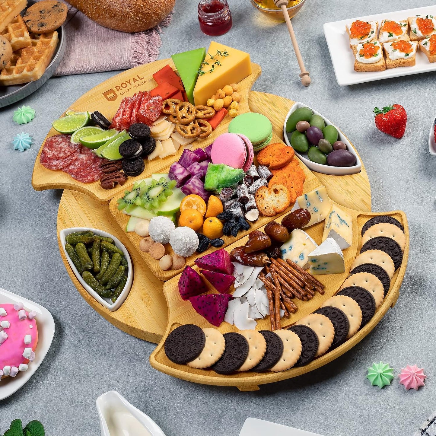 Extra Large Cheese Board - Bamboo Cheese Board and Knife Set - Charcuterie Board Set, Charcuterie Platter & Serving Tray