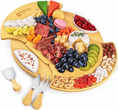 Extra Large Cheese Board - Bamboo Cheese Board and Knife Set - Charcuterie Board Set, Charcuterie Platter & Serving Tray