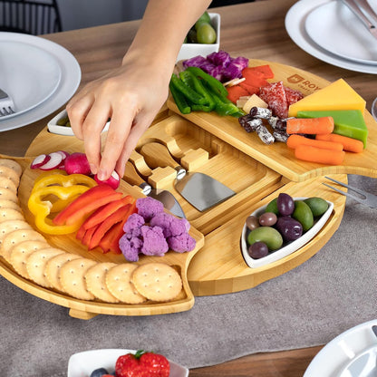 Extra Large Cheese Board - Bamboo Cheese Board and Knife Set - Charcuterie Board Set, Charcuterie Platter & Serving Tray