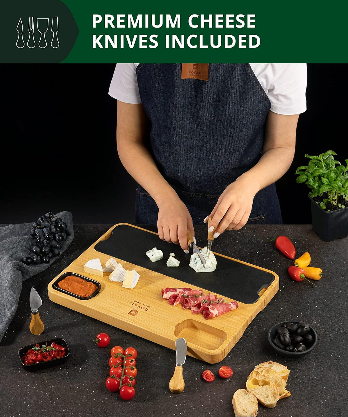 Extra Large Cheese Board - Bamboo Cheese Board and Knife Set - Charcuterie Board Set, Charcuterie Platter & Serving Tray