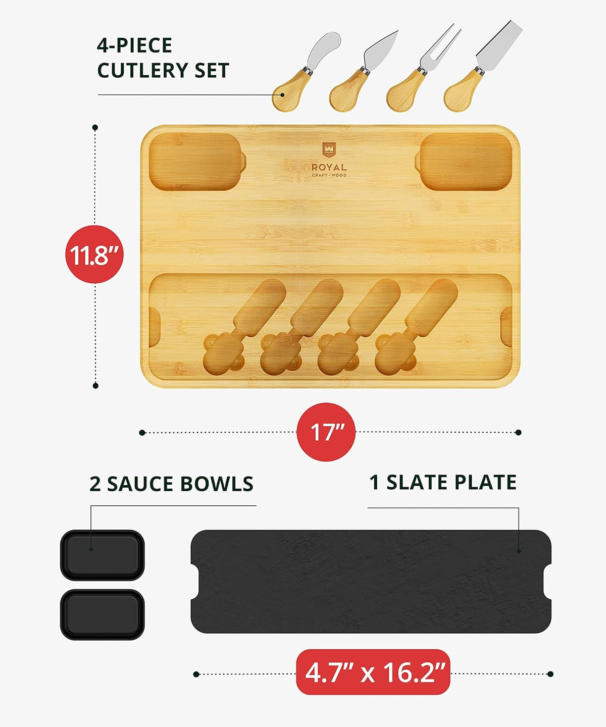 Extra Large Cheese Board - Bamboo Cheese Board and Knife Set - Charcuterie Board Set, Charcuterie Platter & Serving Tray