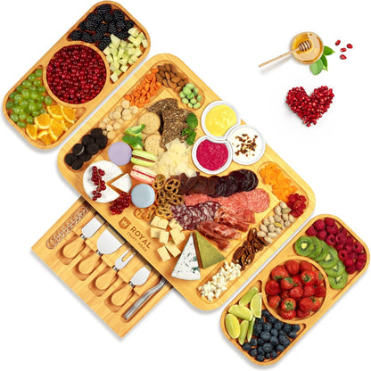 Extra Large Cheese Board - Bamboo Cheese Board and Knife Set - Charcuterie Board Set, Charcuterie Platter & Serving Tray