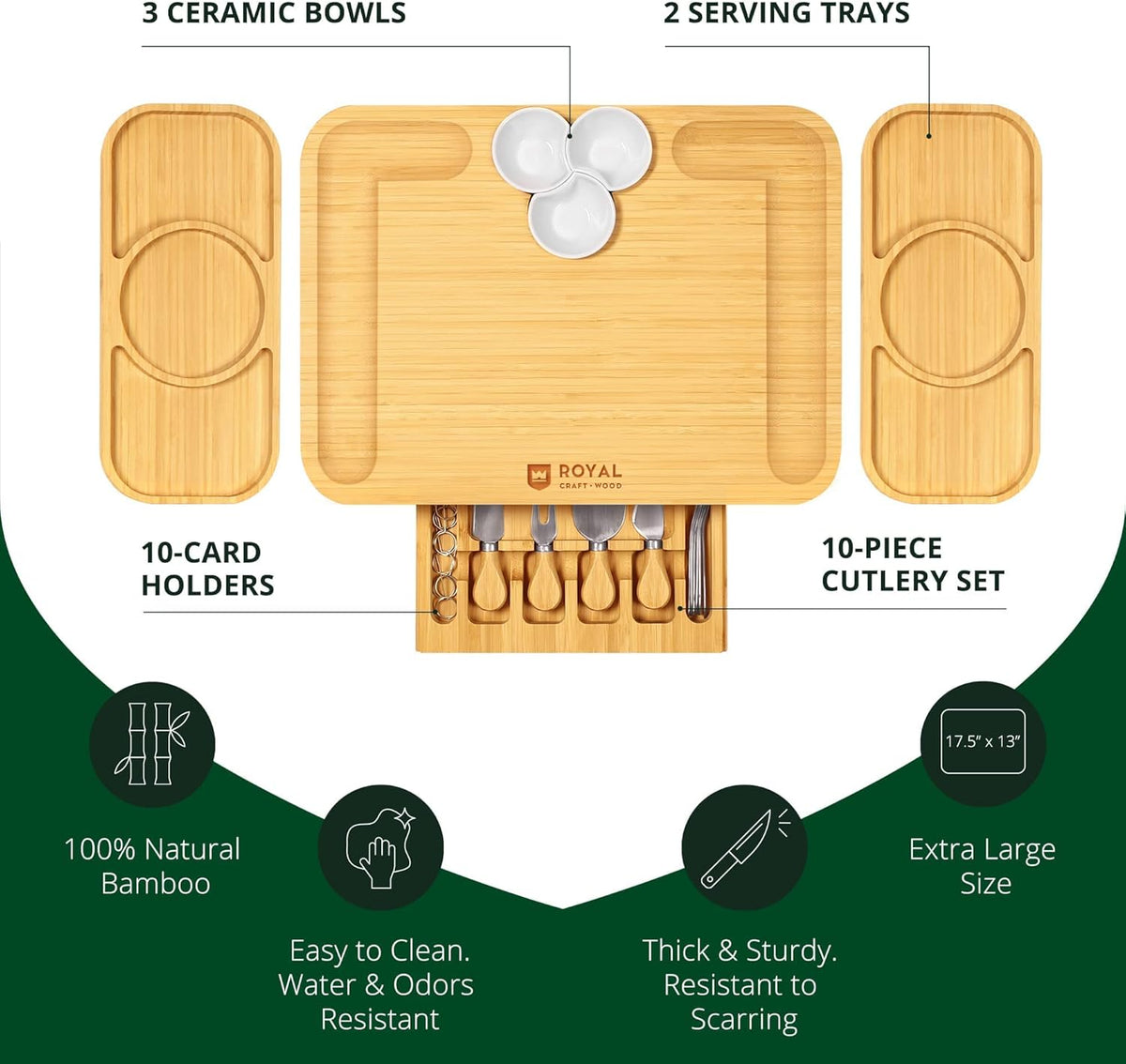 Extra Large Cheese Board - Bamboo Cheese Board and Knife Set - Charcuterie Board Set, Charcuterie Platter & Serving Tray