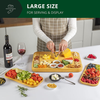 Extra Large Cheese Board - Bamboo Cheese Board and Knife Set - Charcuterie Board Set, Charcuterie Platter & Serving Tray