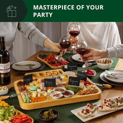 Extra Large Cheese Board - Bamboo Cheese Board and Knife Set - Charcuterie Board Set, Charcuterie Platter & Serving Tray