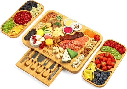 Extra Large Cheese Board - Bamboo Cheese Board and Knife Set - Charcuterie Board Set, Charcuterie Platter & Serving Tray