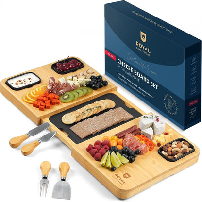 Extra Large Cheese Board - Bamboo Cheese Board and Knife Set - Charcuterie Board Set, Charcuterie Platter & Serving Tray
