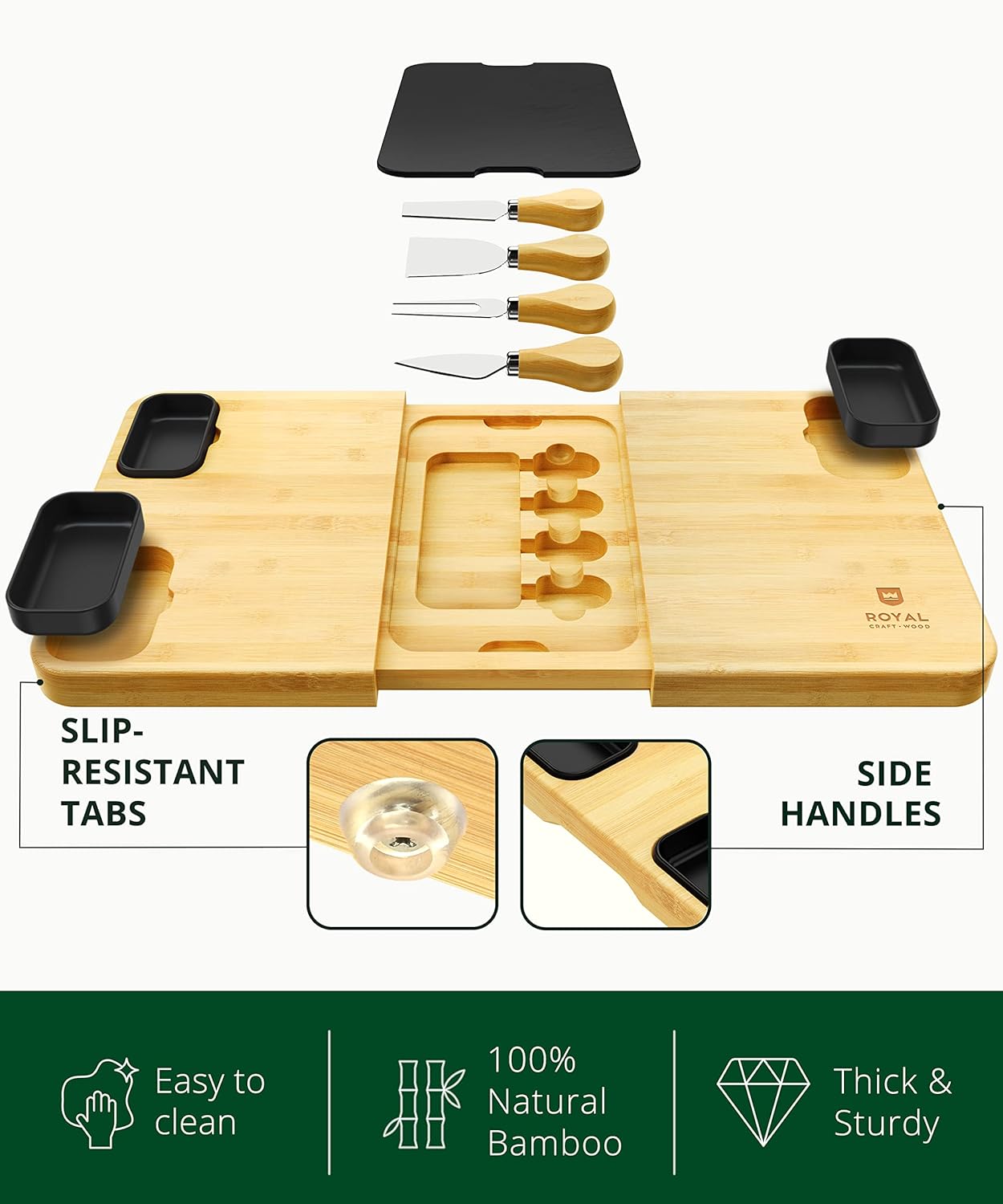 Extra Large Cheese Board - Bamboo Cheese Board and Knife Set - Charcuterie Board Set, Charcuterie Platter & Serving Tray