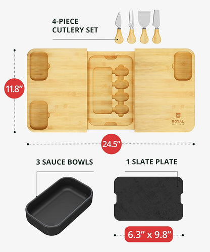 Extra Large Cheese Board - Bamboo Cheese Board and Knife Set - Charcuterie Board Set, Charcuterie Platter & Serving Tray