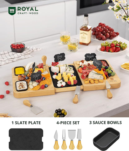 Extra Large Cheese Board - Bamboo Cheese Board and Knife Set - Charcuterie Board Set, Charcuterie Platter & Serving Tray