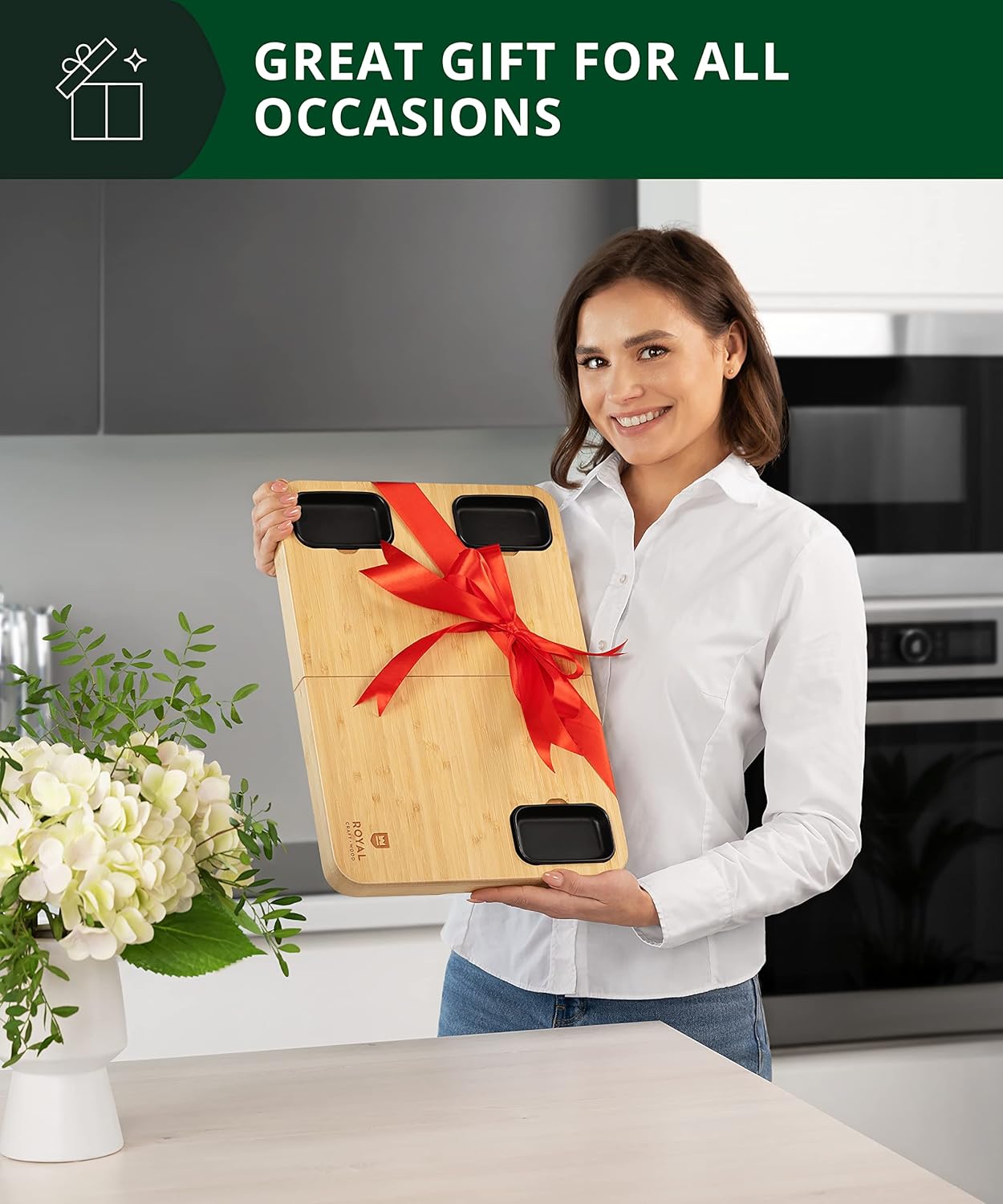 Extra Large Cheese Board - Bamboo Cheese Board and Knife Set - Charcuterie Board Set, Charcuterie Platter & Serving Tray