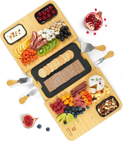 Extra Large Cheese Board - Bamboo Cheese Board and Knife Set - Charcuterie Board Set, Charcuterie Platter & Serving Tray