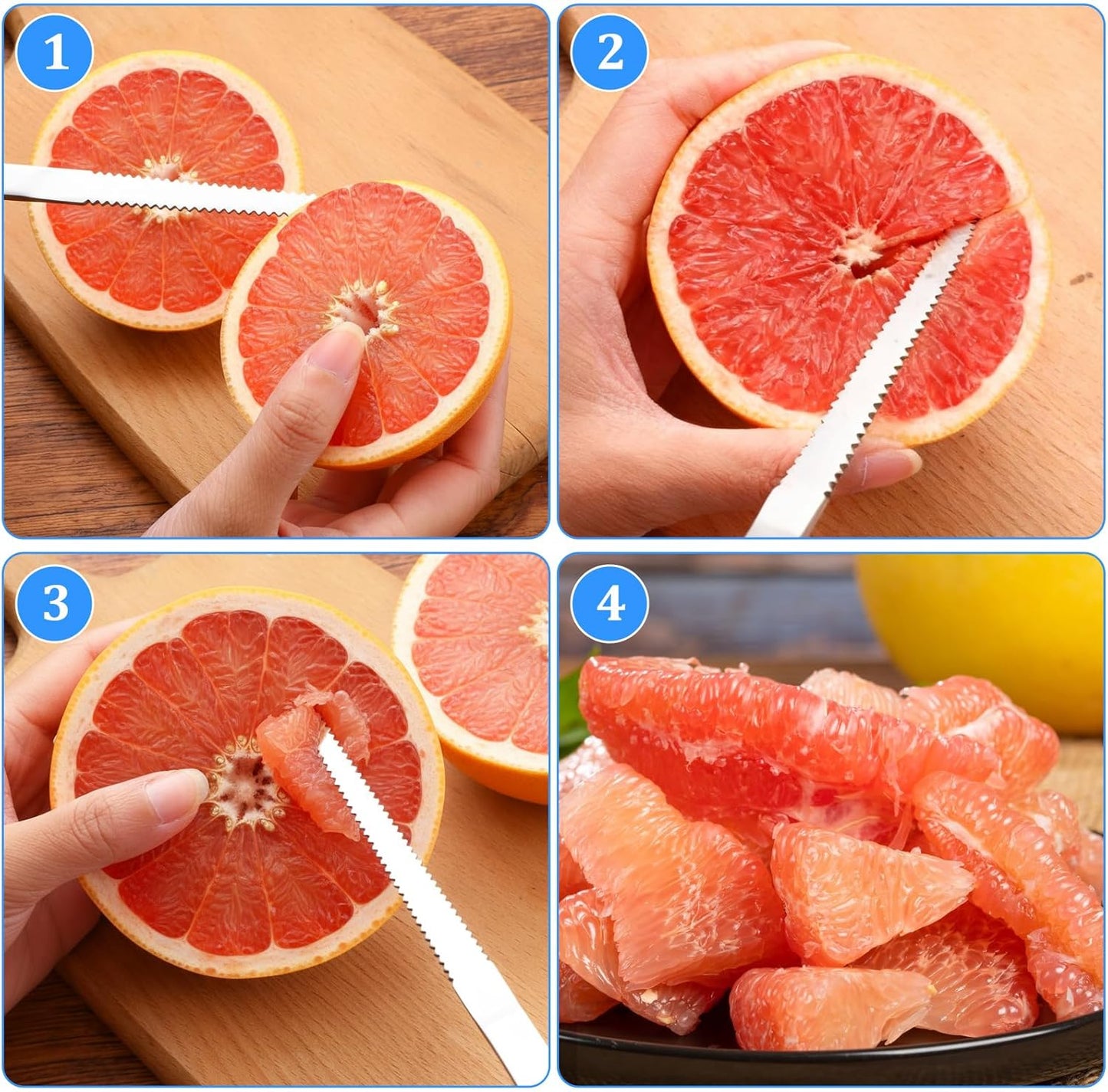 5Pcs Grapefruit Spoons & Knife Set, 4 Stainless Steel Grapefruit Spoon and 1 Grapefruit knife, Utensils With Serrated Edge & Thick Gauge Handle for Kiwi, Dessert, Apple, Citrus Fruit, Non-Stick