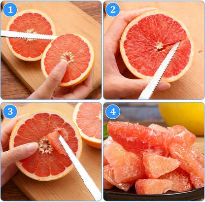 5Pcs Grapefruit Spoons & Knife Set, 4 Stainless Steel Grapefruit Spoon and 1 Grapefruit knife, Utensils With Serrated Edge & Thick Gauge Handle for Kiwi, Dessert, Apple, Citrus Fruit, Non-Stick