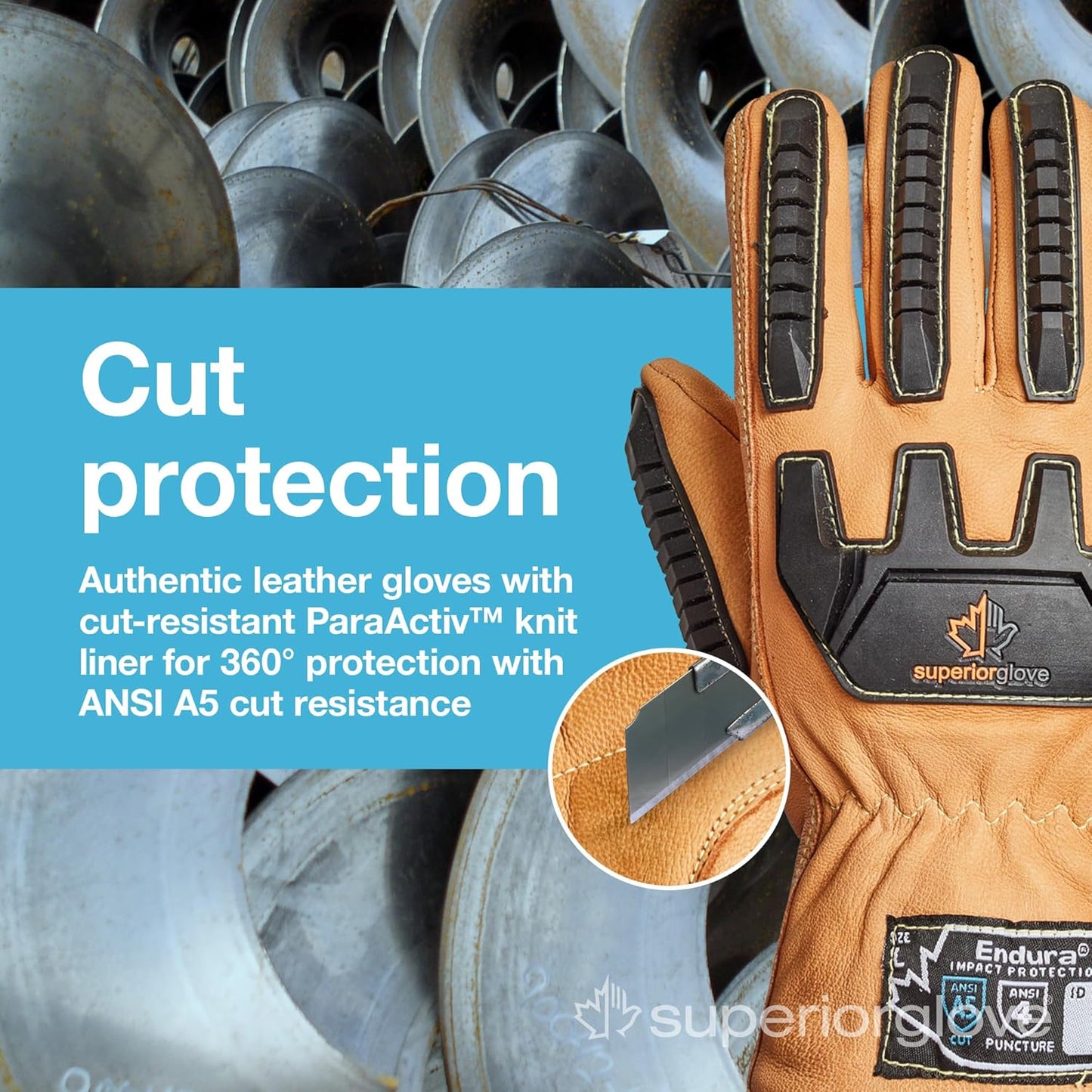 Superior Glove Endura Cut and Impact Resistant Leather Work Gloves – Insulated for Cold Winter Temperatures – 378KGTVB Large (Pack of 1 Pair)