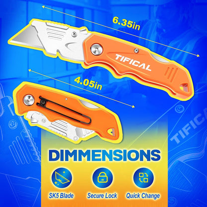 Box Cutter, Quick Change Folding Box Cutter with Clip, Folding Utility Knife Set, Extra 10 SK5 Razor Knife Blades, Pocket Box Opener Cutter for Cardboard, Drywall, Rope, Linoleum, Packages
