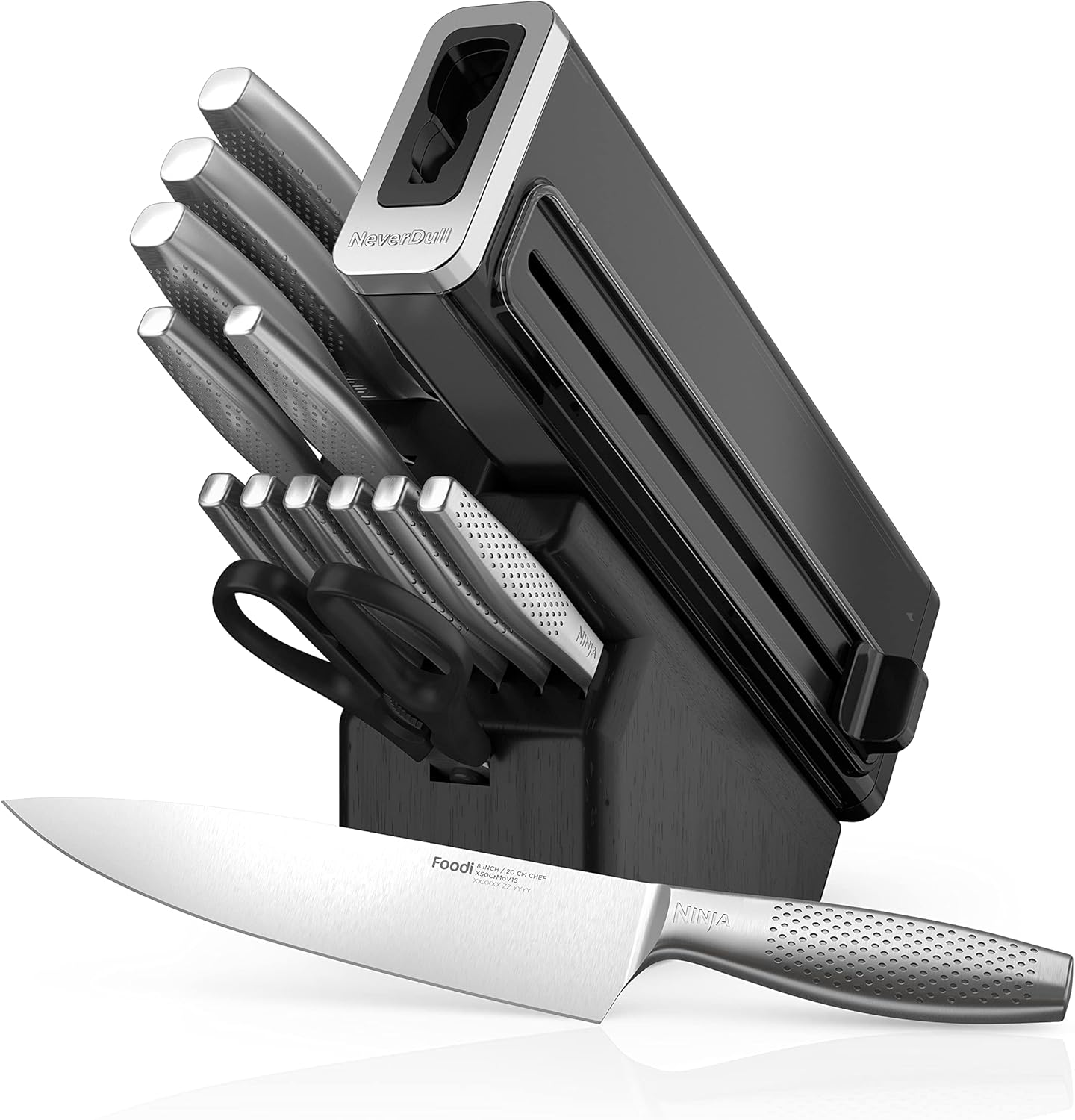 Ninja K32017 Foodi NeverDull Premium Knife System, 17 Piece Knife Block Set with Built-in Sharpener, German Stainless Steel Knives, Black
