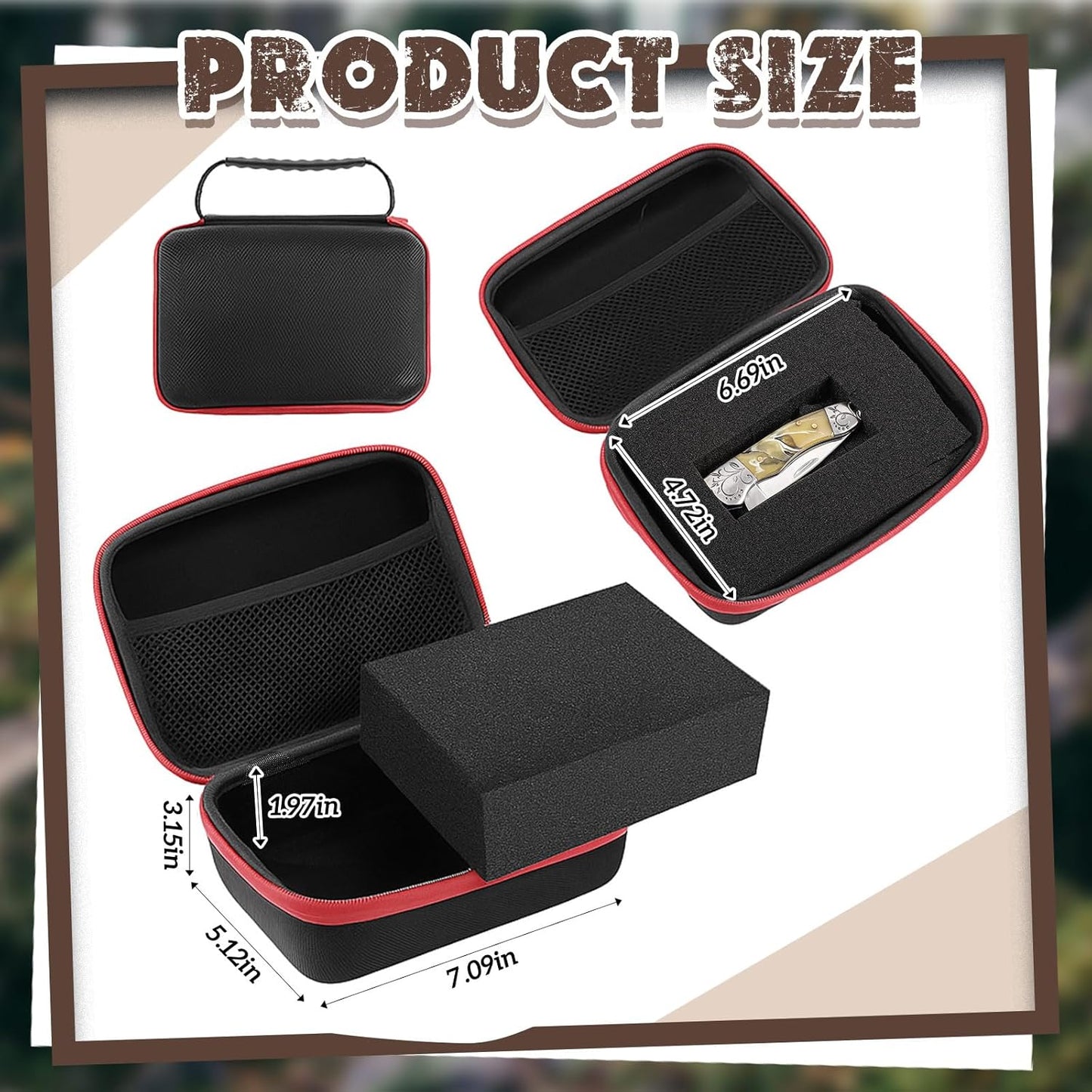 Relaxweex EVA Hard Case with Customizable Foam 7.8 x 6.3 x 3.5 Inch Protective EVA Carrying Case Shockproof Outdoor for Camera, Digital Products, Electronic Instruments with Knife, Black and Red