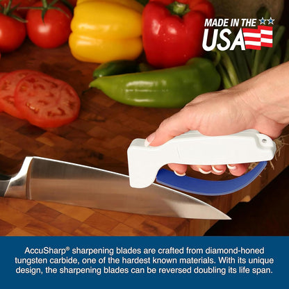AccuSharp Knife Sharpener, Ergonomic Comfortable Handle, Compact & Easy to Use, Restore and Hone Straight & Serrated Knives, White