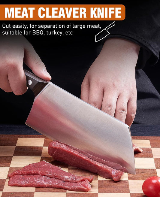 Naitesen 2PCS Cleaver Knife Set, Razor Sharp Meat Cleaver Nakiri Knife for Meat Vegetable Cutting Kitchen Cooking Gifts for Men Women
