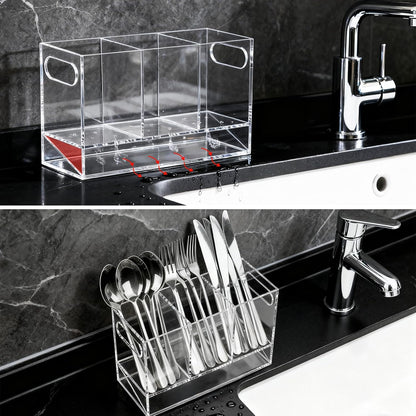 Utensil Holder, Upgrade Stainless Steel Utensil Drying Rack with Automatic Drain Tray for Kitchen Counter, Silverware Cutlery Organizer for Spoons, Forks, Knifes, Chopsticks (Black)
