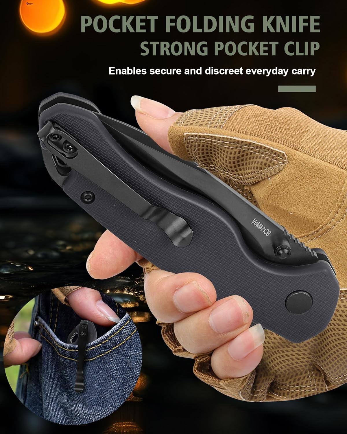 Pocket Folding Knife(EDC)- With 2.99” 8Cr14MoV Steel Blade and G10 Handle,- Lightweight Folding knives with Clip for Camping, Hiking, Hunting Survival Multi-Knife (Green)