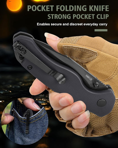 Pocket Folding Knife(EDC)- With 2.99” 8Cr14MoV Steel Blade and G10 Handle,- Lightweight Folding knives with Clip for Camping, Hiking, Hunting Survival Multi-Knife (Green)