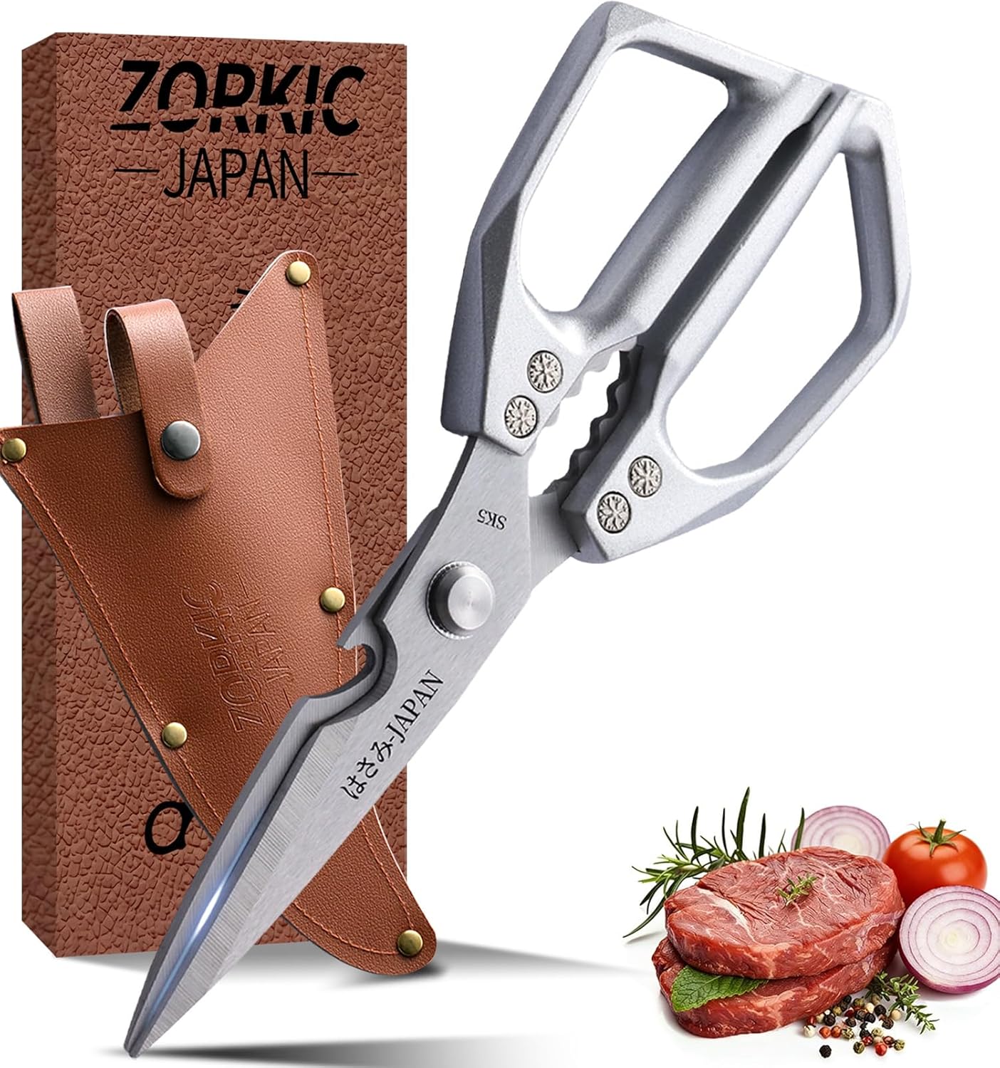 Japanese Kitchen Shears Black, Heavy Duty Poultry Shears, Kitchen Scissors for Meat Cutting, Chicken Bones, Gifts for Cooks Men Women Mom Dad