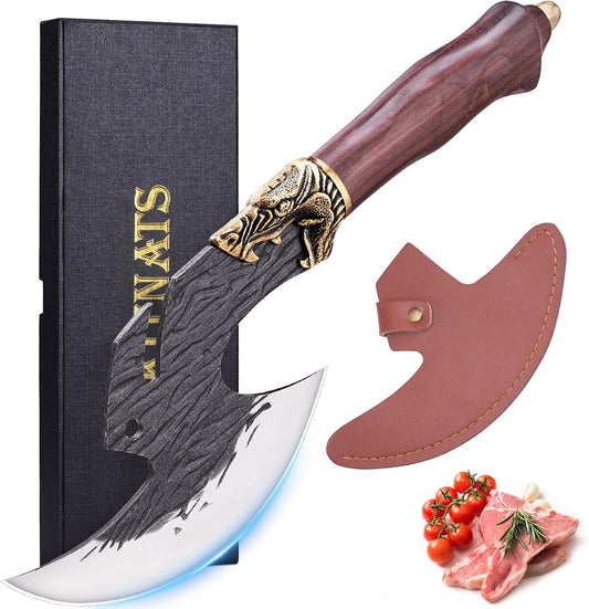 KITNATS Viking Knife Cutting Boning Knife Butcher Meat Cleaver Chinese Kitchen Axe with Sheath for Home & Outdoor BBQ Camping Knives Gift for Men Chirstmas Birthday