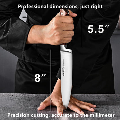 8 Inch Chef Knife Professional – Ultra Sharp German High Carbon Stainless Steel Blade Full Tang with Ergonomic Pakkawood Handle, Chef’s Knife for Slicing Meat Dicing Vegetables Home Kitchen