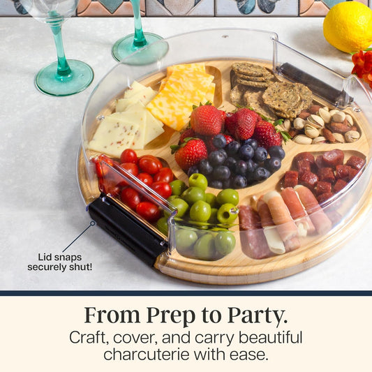 Totally Bamboo Flip, Serve & Store Charcuterie Board with Lid, Reversible Bamboo Cutting Board and Portable Cheese Tray with Compartments, Locking Travel Cover, 15.5 x 11.5 Inches