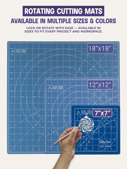 The Quilted Bear Rotating Cutting Mat 12" x 12" - Locking & Rotating Self Healing Cutting Board for Sewing, Fabric & Quilting - 360 Degree Sewing Supplies Mat for Craft Table (Pink)