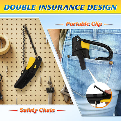 DIYSELF Safety Box Cutter Retractable with Holster, Self Retracting Utility Knife with 10 SK5 Blades, Box Opener Razor Knife, Non-Slip Grip Work Knife for Warehouse Retail Home, Navajas Para Trabajo