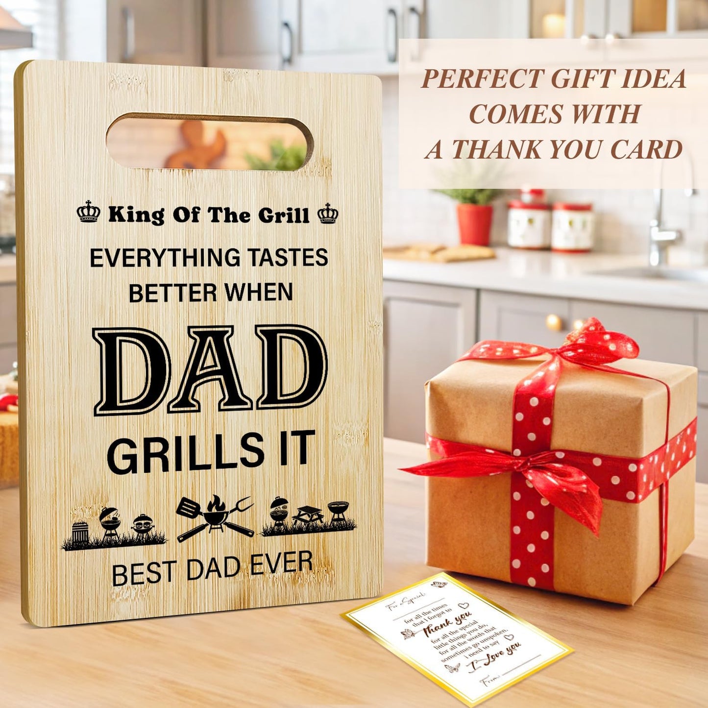 Best Dad Ever Bamboo Cutting Board, Grilling Gift For Men, Funny Charcuterie Boards for Home Kitchen Decor, Father's Day Birthday Gifts for Dad from Daughter Son -047