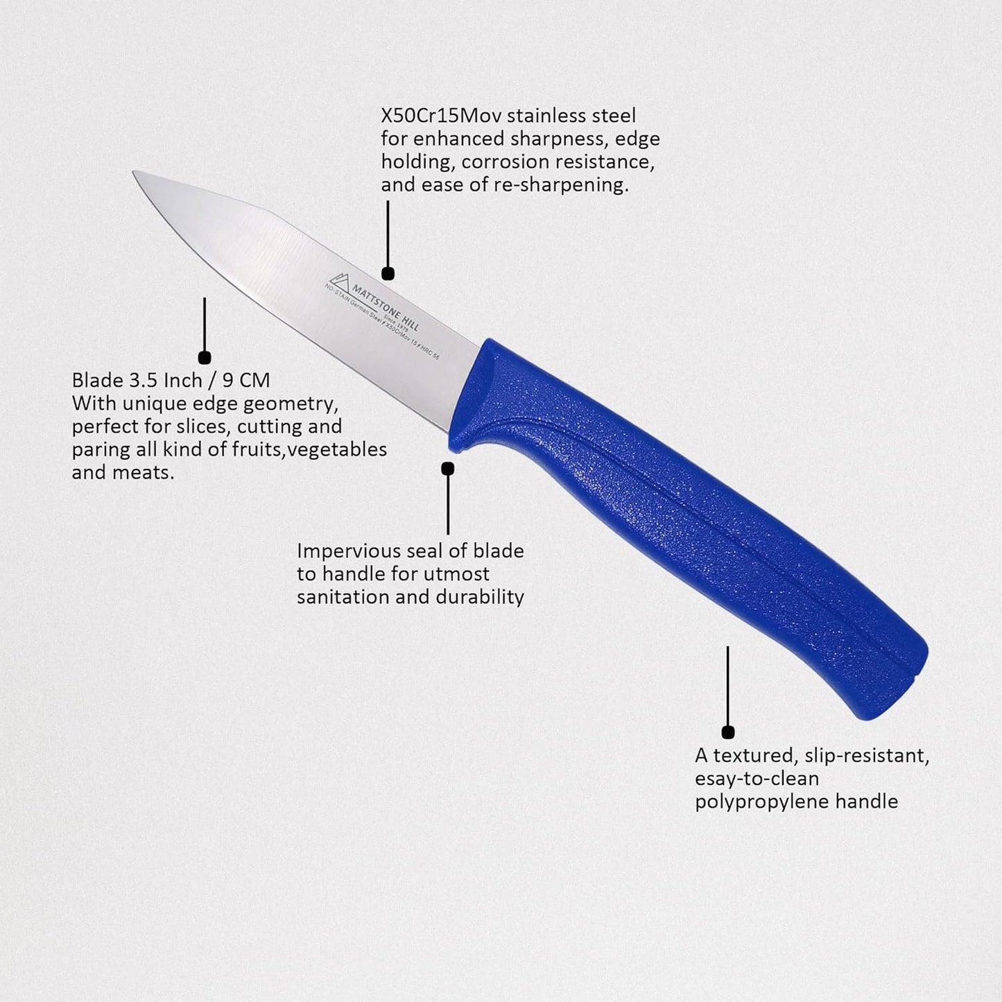 Kitchen Utility Knife - MATTSTONE HILL 4 Inch Paring Knife, Small Fruit & Vegetable Knife, Premium German Stell Blade, Black Handle