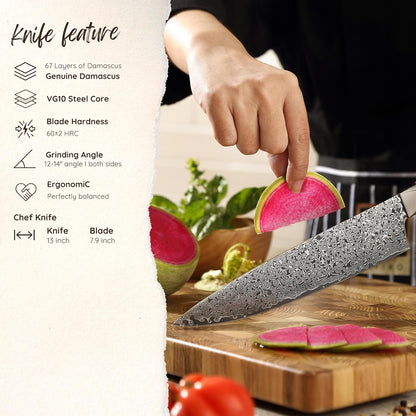 zayiko Limited Edition Copper Damascus Chef’s Knife – 8.3" Kiritsuke Blade | Damascus Steel with VG10 Core & Copper Texture | Maple Wood Handle | Professional Kitchen Knife in Gift Box
