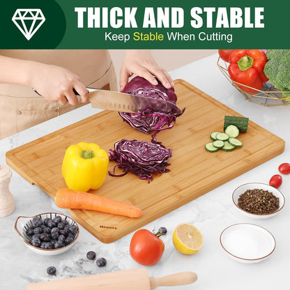 Homaxy Extra Large Organic Bamboo Cutting Boards for Kitchen, 18"x12" Wooden XL Cutting Board with Juice Groove and Handles, Charcuterie Butcher Block Wood Serving & Chopping Board - Pre Oiled