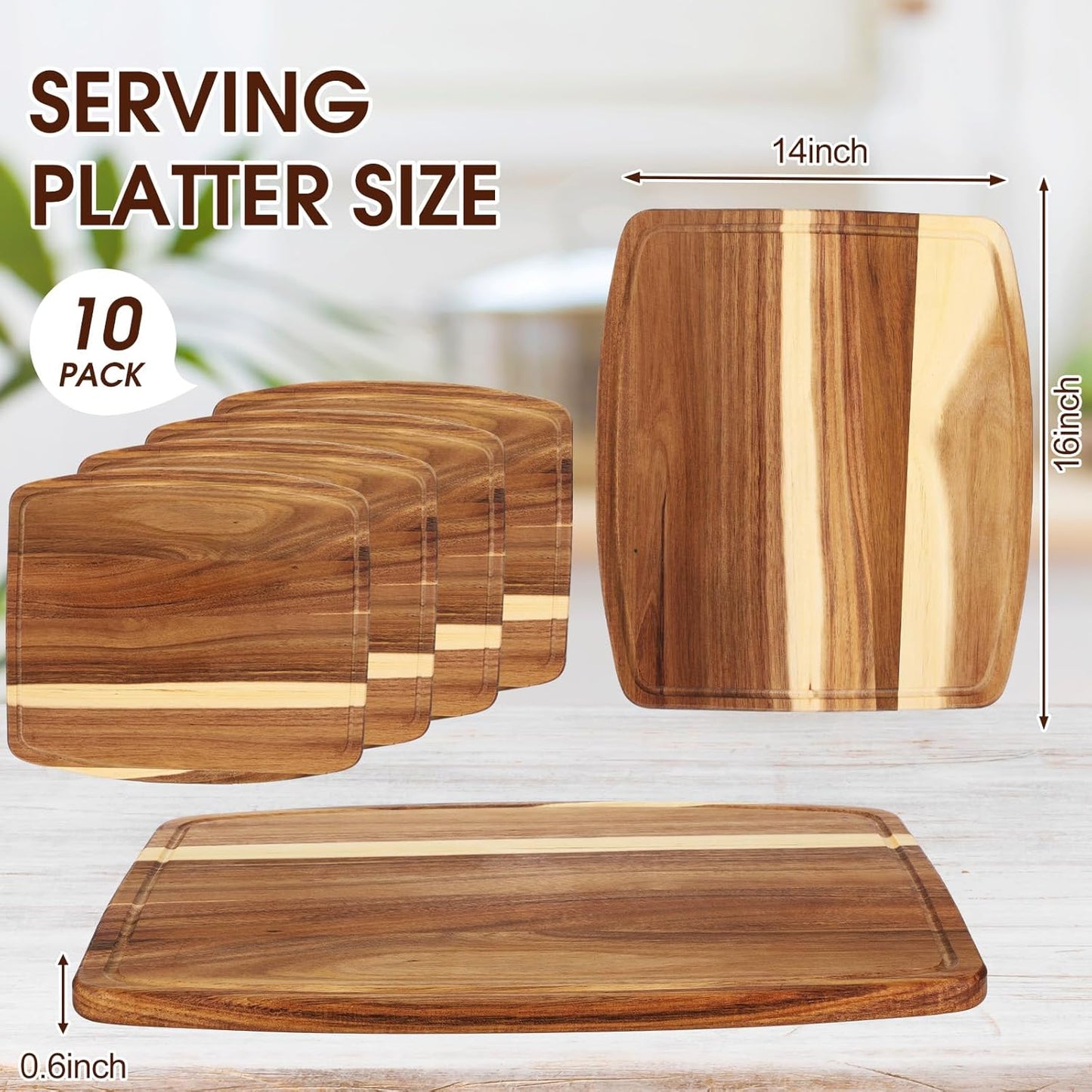 Kigley 10 Pcs Acacia Wood Cutting Boards Bulk for Laser Engraving Wooden Dinner Plates with Groove Chopping Charcuterie Board Carving Tray for Holiday Housewarming Party Gifts (8 x 10 Inch)