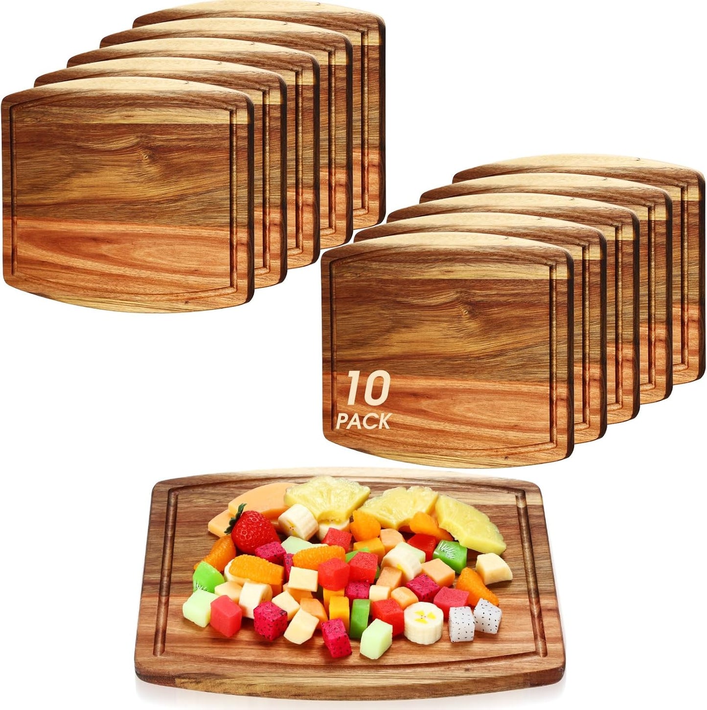 Kigley 10 Pcs Acacia Wood Cutting Boards Bulk for Laser Engraving Wooden Dinner Plates with Groove Chopping Charcuterie Board Carving Tray for Holiday Housewarming Party Gifts (8 x 10 Inch)