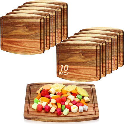 Kigley 10 Pcs Acacia Wood Cutting Boards Bulk for Laser Engraving Wooden Dinner Plates with Groove Chopping Charcuterie Board Carving Tray for Holiday Housewarming Party Gifts (8 x 10 Inch)